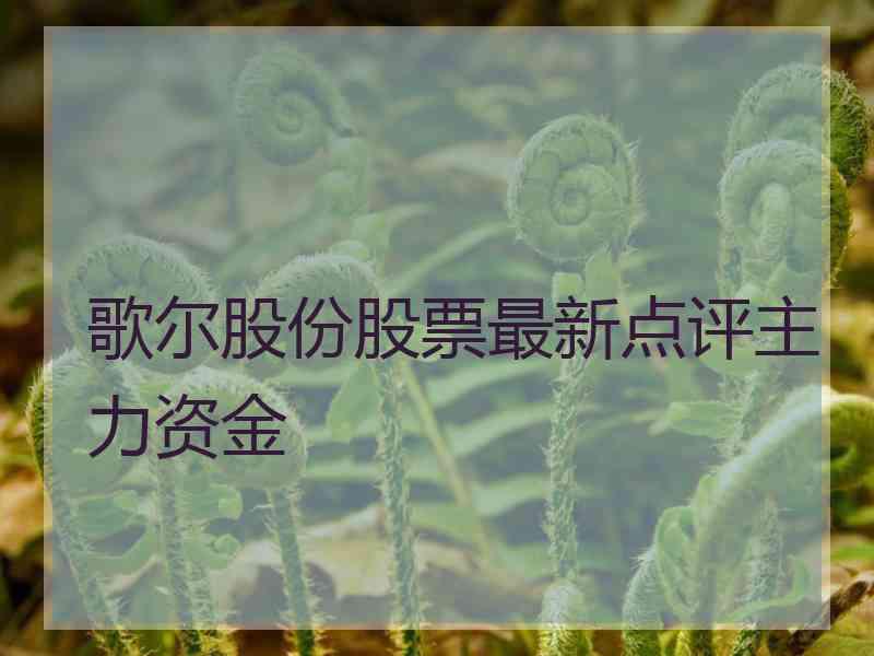 歌尔股份股票最新点评主力资金